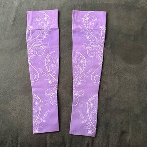 LympheDIVAS Long Compression Arm Sleeves Purple Floral Design 20-30mmHg Nylon Ly